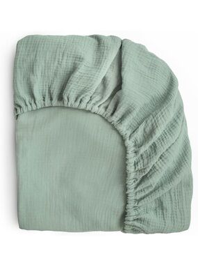 2 Mushie Soft Sage Green Cotton Muslin Fitted Sheets